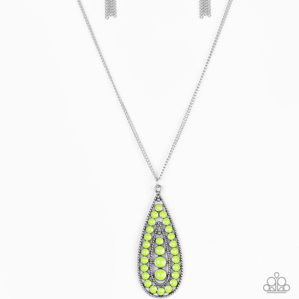 Paparazzi Tiki Tease Green Necklace & Earrings Set